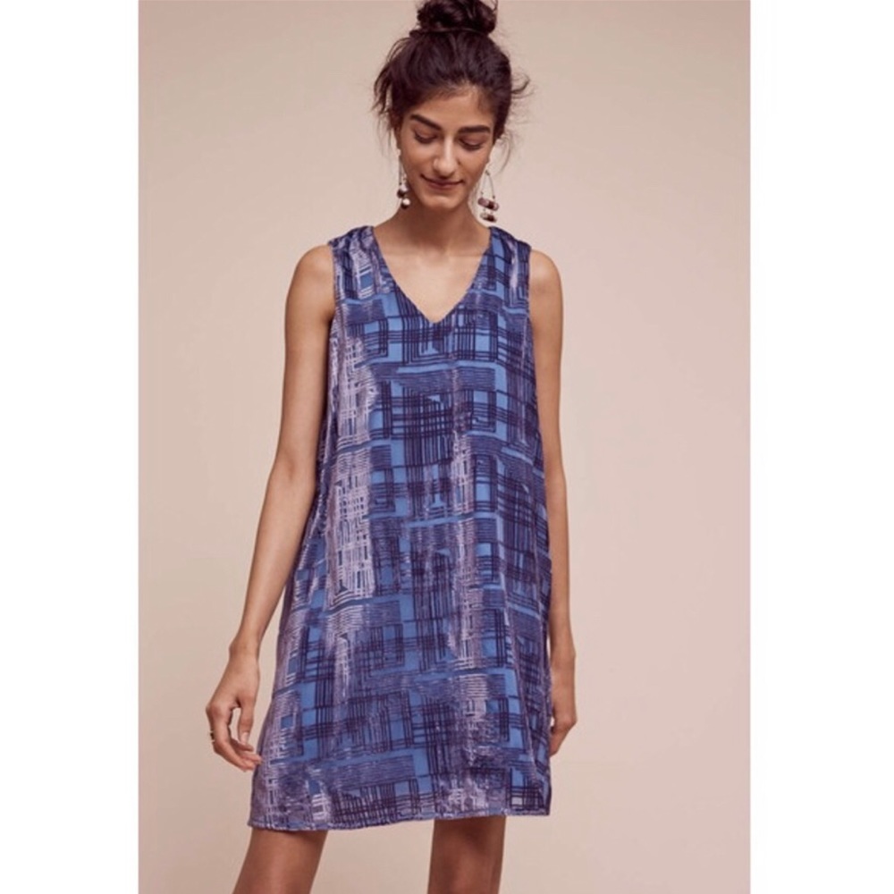Anthropologie Eri + Ali Purple Crushed Velvet Shift Dress
